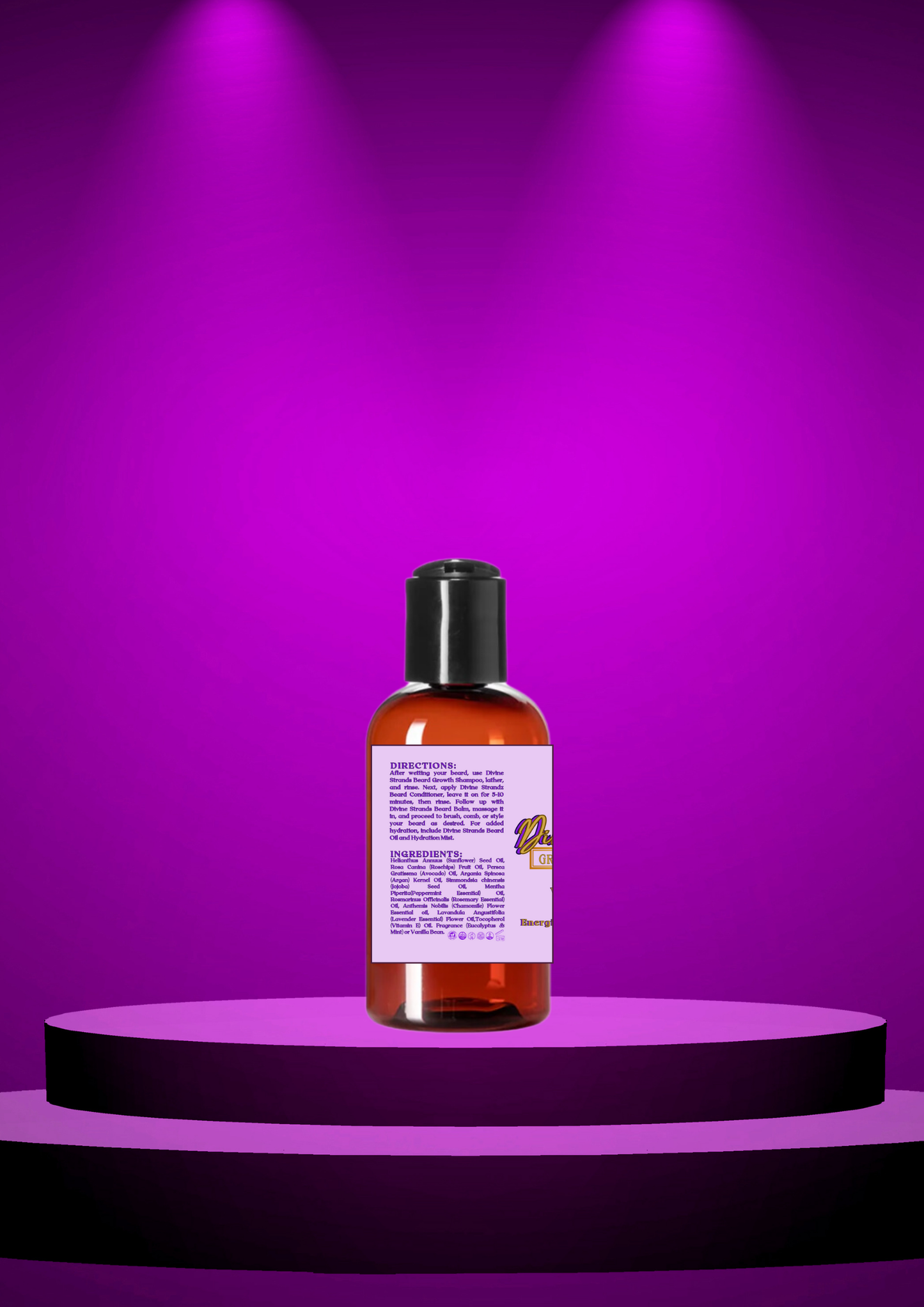 Divine Strands Beard Oil (Vanilla Bean)Maintain and restore your beard with our Divine Strands Vanilla Beard Growth System. Our system is free from artificial PEGs, sulfates, parabens, or any harsh ingredDivine Strands Beard Oil (Vanilla Bean)